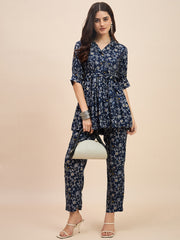 Stylish Women's Dark Blue Cotton Co-ord Set