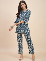 Stylish Women's Blue Cotton Co-ord Set