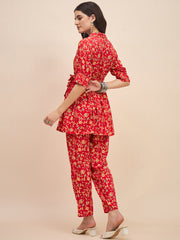 Stylish Women's Red Cotton Co-ord Set