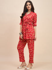 Stylish Women's Red Cotton Co-ord Set