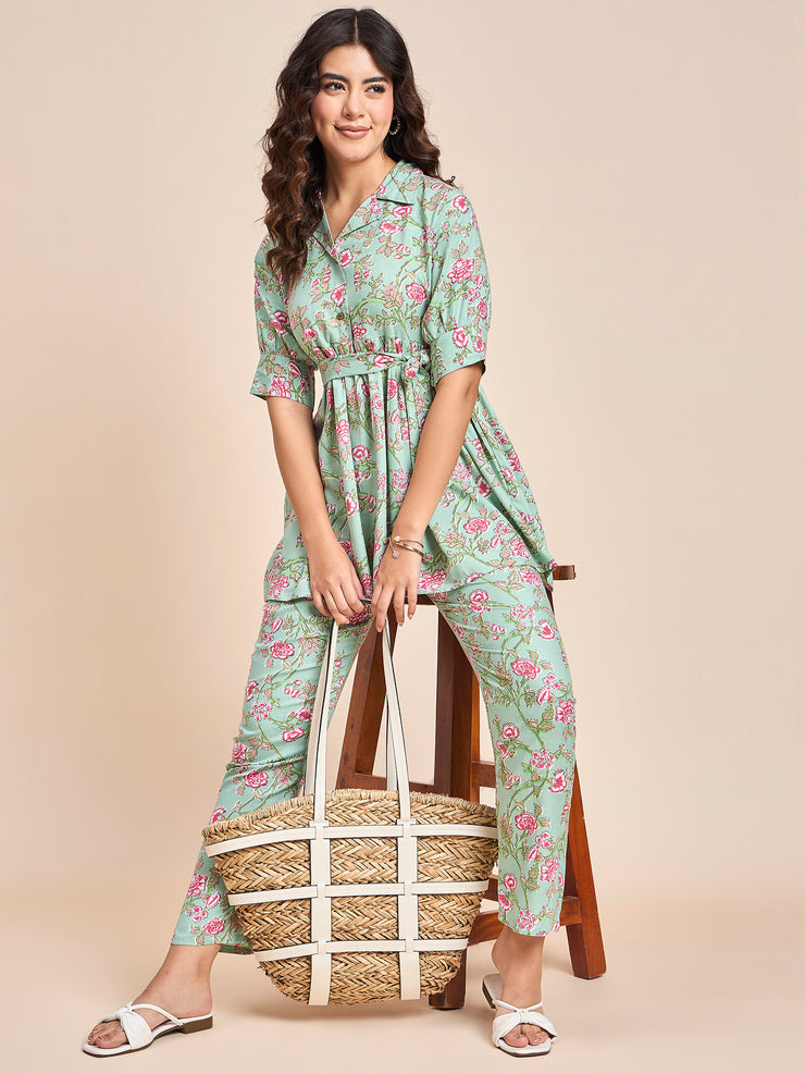 Stylish Women's Green Cotton Co-ord Set