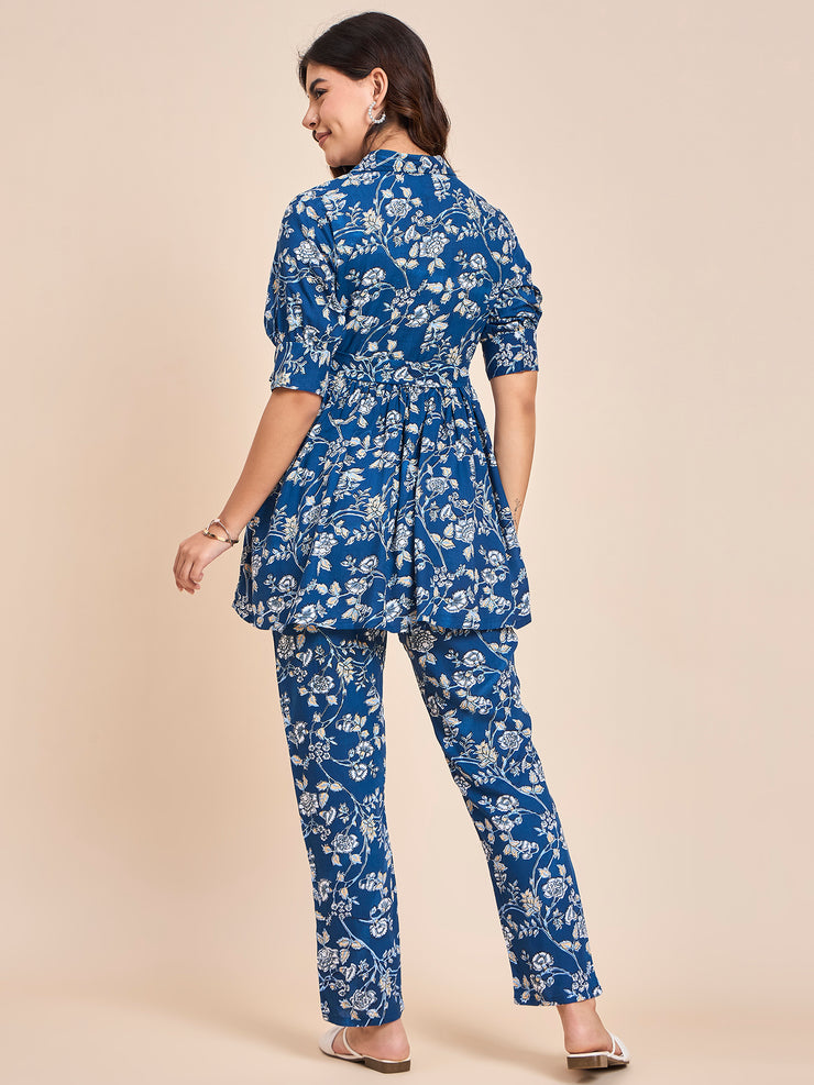 Stylish Women's Blue Cotton Co-ord Set