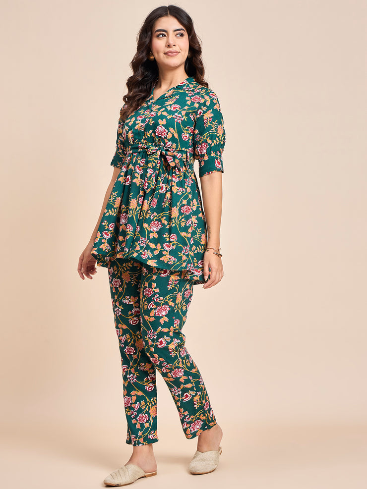 Stylish Women's Floral Printed Cotton Co-ord Set