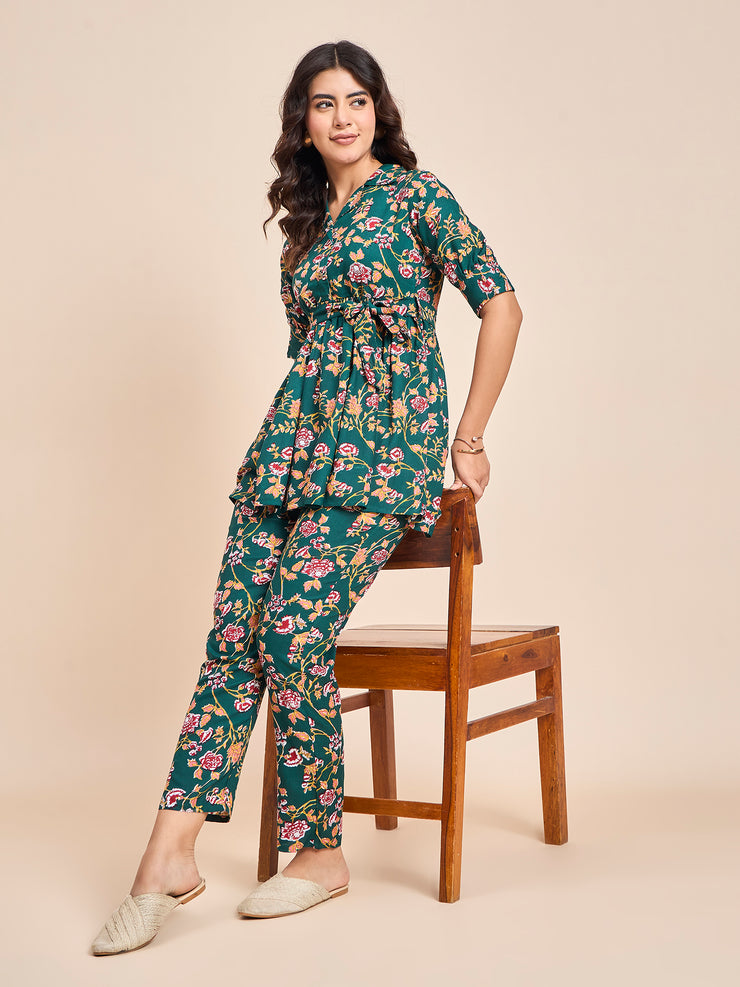 Stylish Women's Floral Printed Cotton Co-ord Set