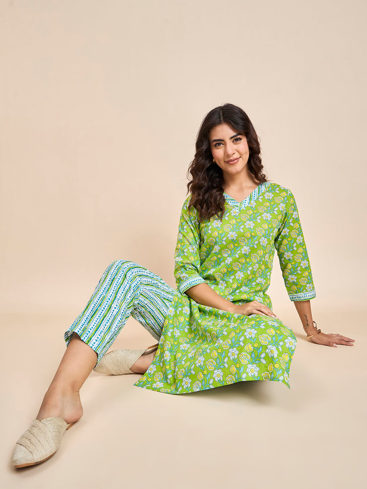 Stylish Women's Green Cotton Co-ord Set