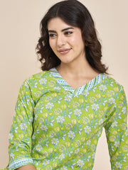 Stylish Women's Green Cotton Co-ord Set