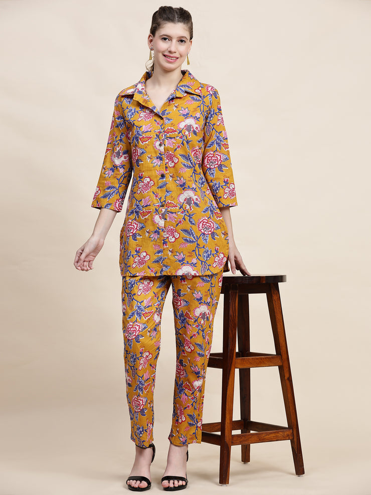 Stylish Mustard Floral Cotton Co-ord Set