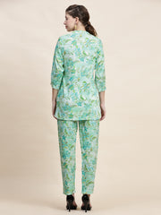 Stylish Sea Green Floral Cotton Co-ord Set