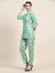 Stylish Sea Green Floral Cotton Co-ord Set