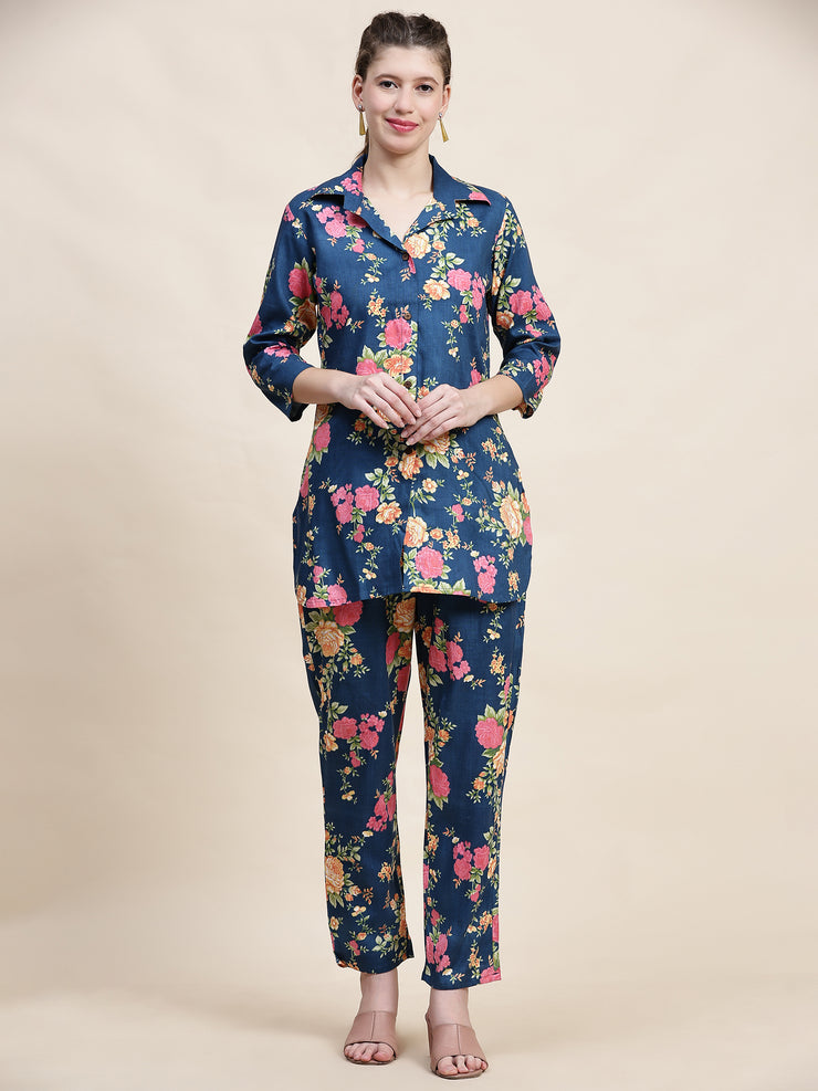 Blue Floral Cotton Co-ord Set