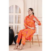 Truvon Fashions Women Cotton Printed Kurta with Pant (DN12) (Orange)