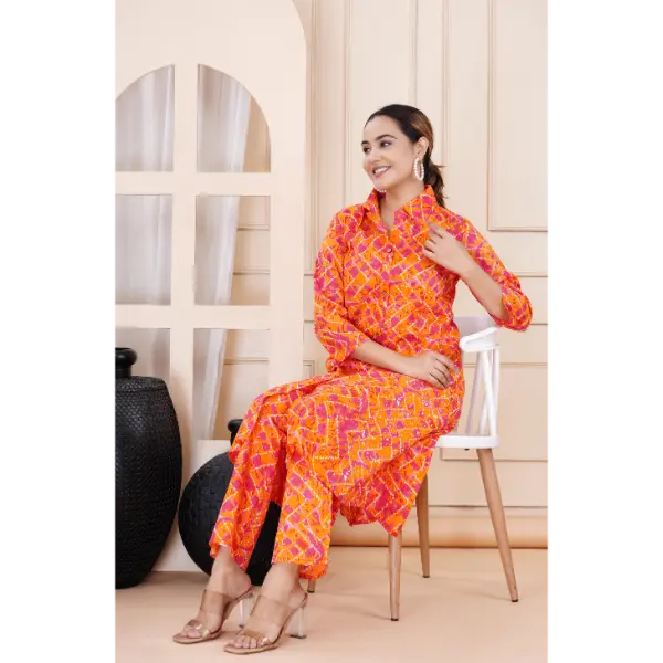 Truvon Fashions Women Cotton Printed Kurta with Pant (DN12) (Orange)