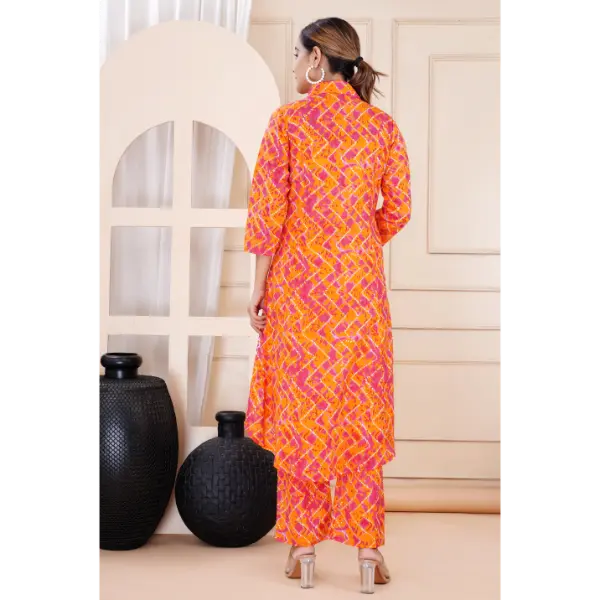 Truvon Fashions Women Cotton Printed Kurta with Pant (DN12) (Orange)