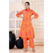 Truvon Fashions Women Cotton Printed Kurta with Pant (DN12) (Orange)