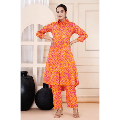 Truvon Fashions Women Cotton Printed Kurta with Pant (DN12) (Orange)