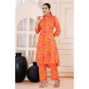 Truvon Fashions Women Cotton Printed Kurta with Pant (DN12) (Orange)