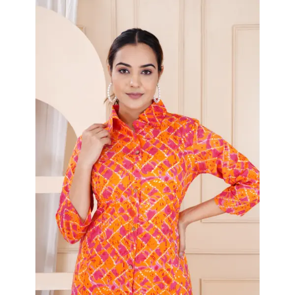 Truvon Fashions Women Cotton Printed Kurta with Pant (DN12) (Orange)