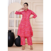 Truvon Fashions Women Cotton Printed Kurta with Pant (DN12) (Pink)