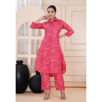 Truvon Fashions Women Cotton Printed Kurta with Pant (DN12) (Pink)