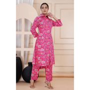 Truvon Women's co-ord Set Straight Printed Cotton Kurta with Pant (Pink)(DN13)