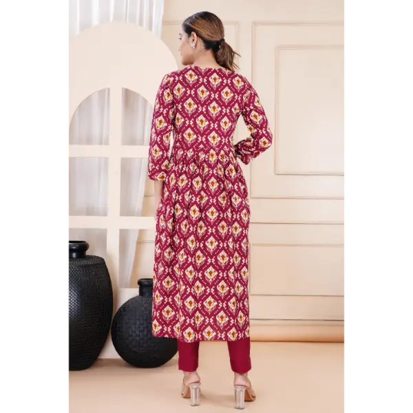 Truvon Fashions Women Cotton Printed Kurta with Pant (DN07) (Maroon)