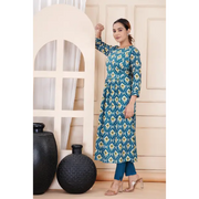 Truvon Fashions Women Cotton Printed Kurta with Pant (DN07) (SkyBlue)