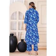 Truvon Women's Cotton Printed Kurta with Pant Set for Women (Blue)(DN06)