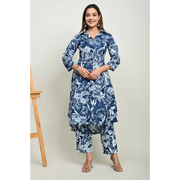 Truvon Women's co-ord Set Straight Printed Cotton Kurta with Pant (Blue)(DN10)