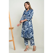 Truvon Women's co-ord Set Straight Printed Cotton Kurta with Pant (Blue)(DN10)