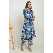 Truvon Women's co-ord Set Straight Printed Cotton Kurta with Pant (Blue)(DN10)