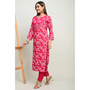 Truvon Women's Cotton Printed Kurta with Pant Set for Women (Pink)(DN09)