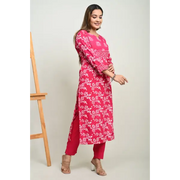 Truvon Women's Cotton Printed Kurta with Pant Set for Women (Pink)(DN09)