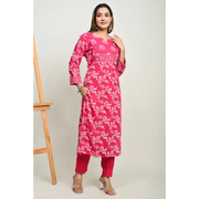 Truvon Women's Cotton Printed Kurta with Pant Set for Women (Pink)(DN09)