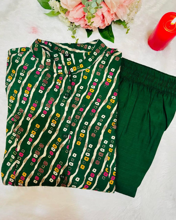 Premium Green Bandhj Coord Set