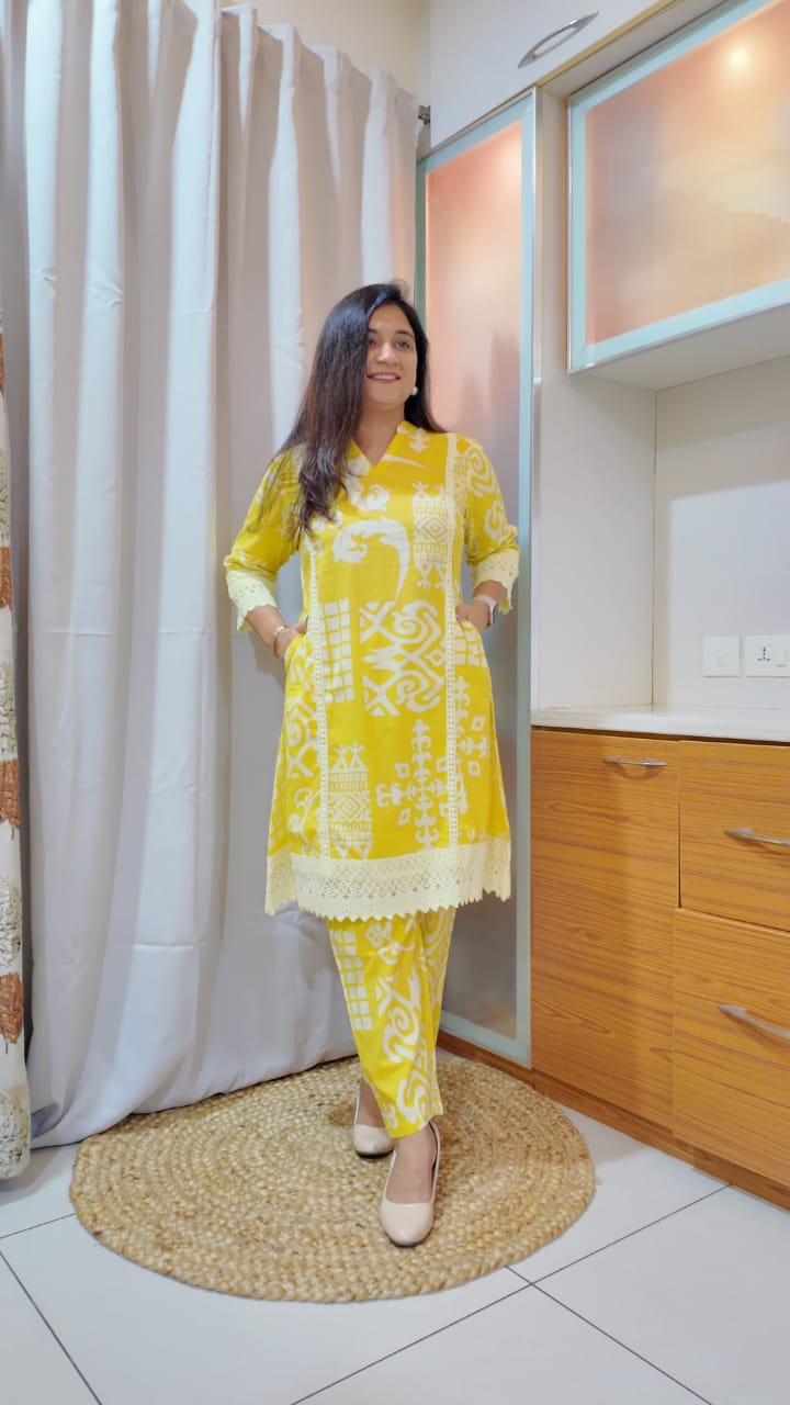 Vibrant Yellow Cotton Coord set