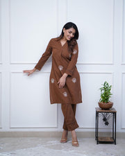 Beautiful embroidery Brown Coord Set