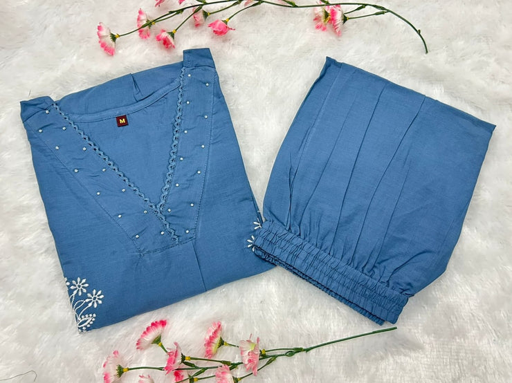 Beautiful embroidery Blue Coord Set