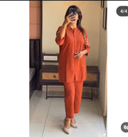 Rust Orange Embroidered Cotton Coord Set
