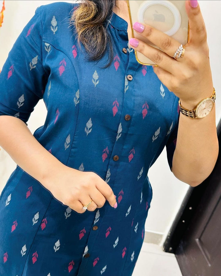 Blue Ikat Button-Down Coord Set