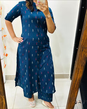 Blue Ikat Button-Down Coord Set