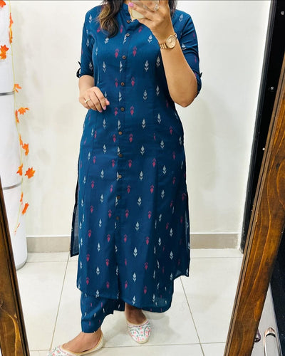 Blue Ikat Button-Down Coord Set