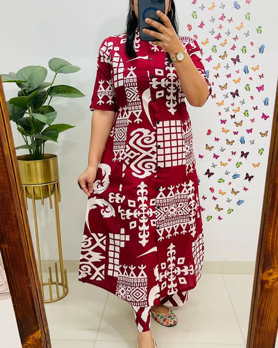 Elegance Red Cotton Coord Set
