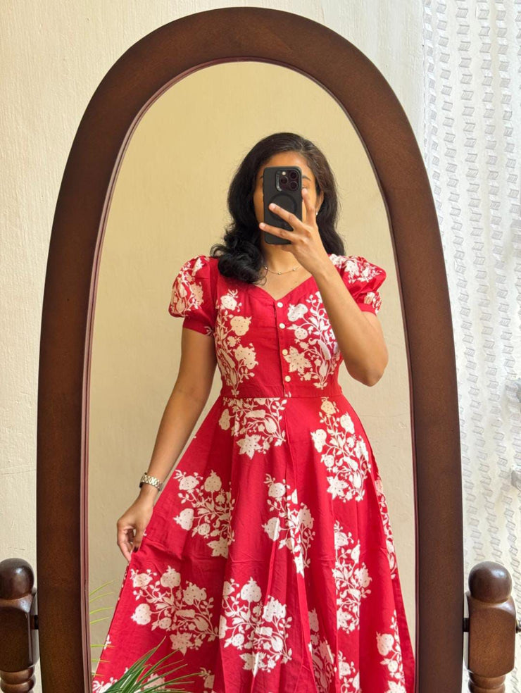 Stunning Red Cotton Summer Dress