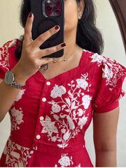 Stunning Red Cotton Summer Dress